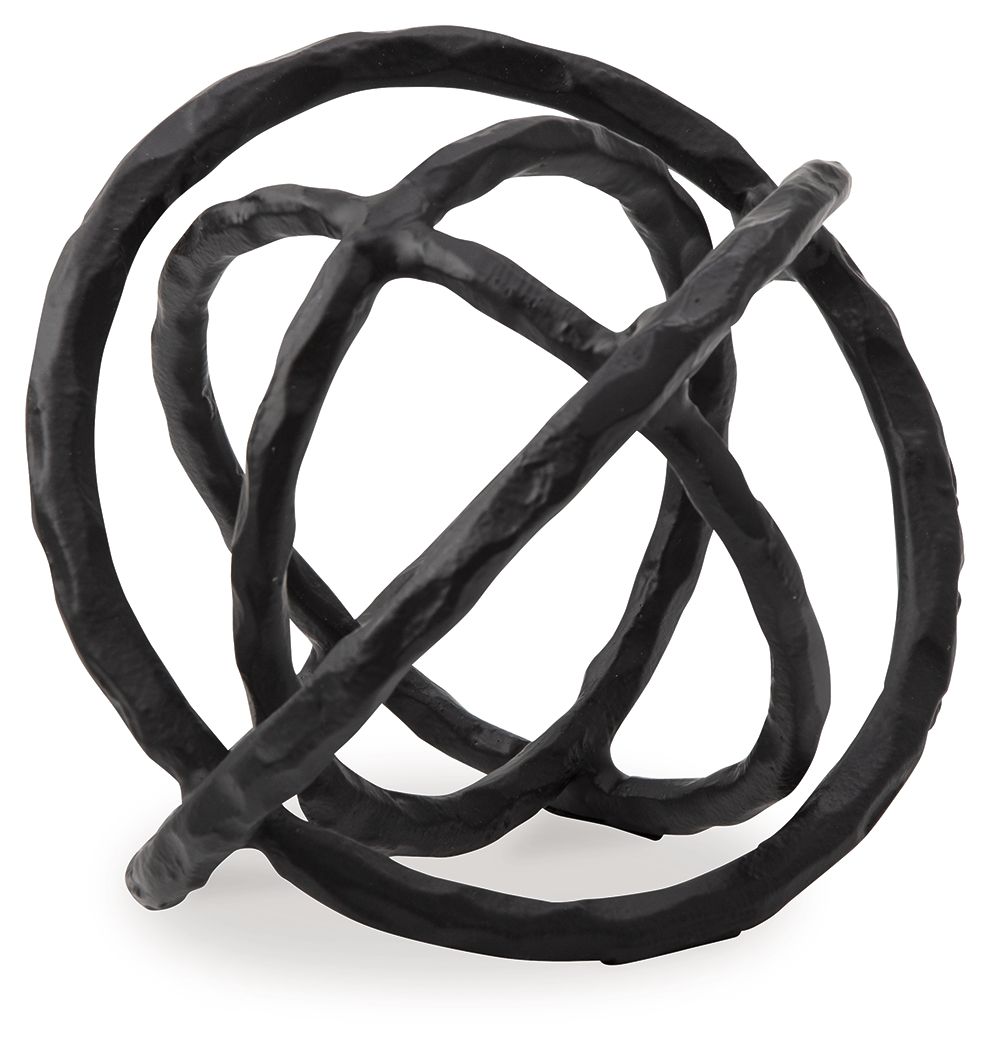 Barlee black abstract ring sculpture, interwoven loop structure with curved bands