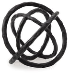 Barlee black abstract ring sculpture, interwoven loop structure with curved bands