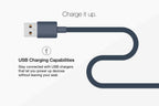 Night stand USB charging graphic with cable and port illustration.