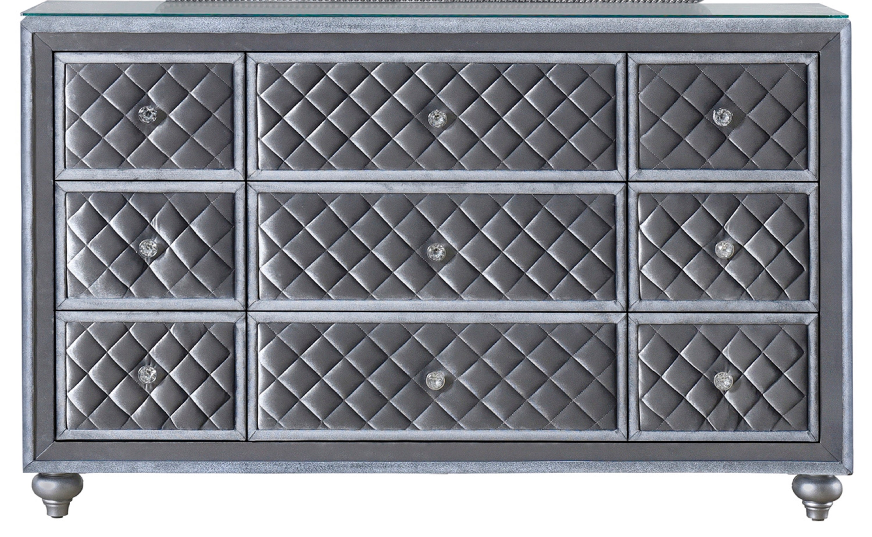 Glam 9-Drawer Dresser | Velvet Tufted, Crystal Knobs