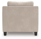 Taupe chair-and-a-half armchair back panel with padded seat, tapered black legs