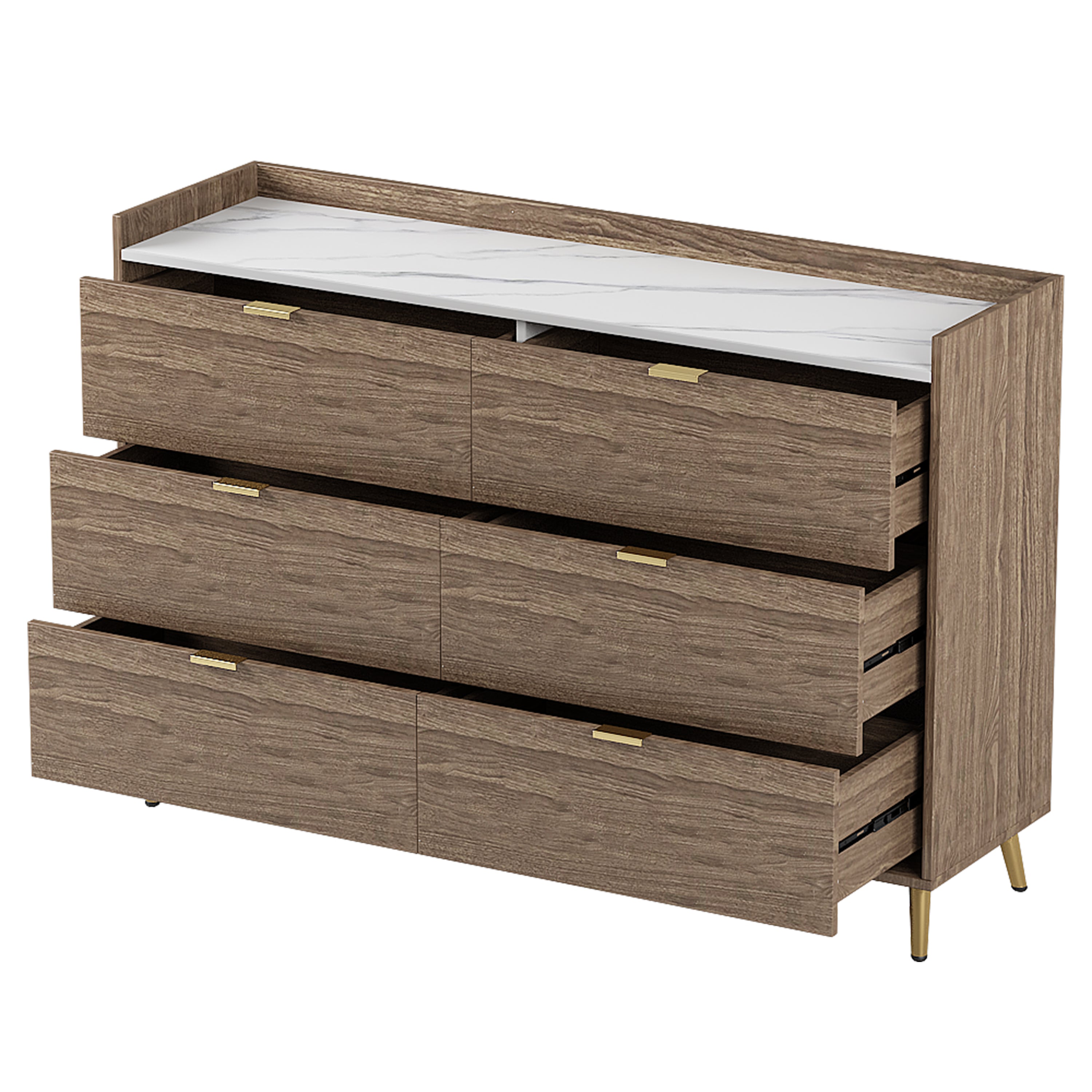 55" 6-Drawer Dresser Marbling Top Walnut