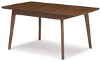 Rectangular dining table with butterfly leaf, brown wood, angled view