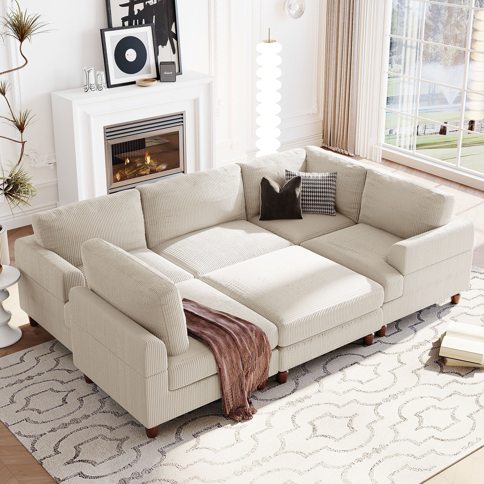 Modular Sectional Sofa: L-Shaped Ottoman, Beige - Spacious