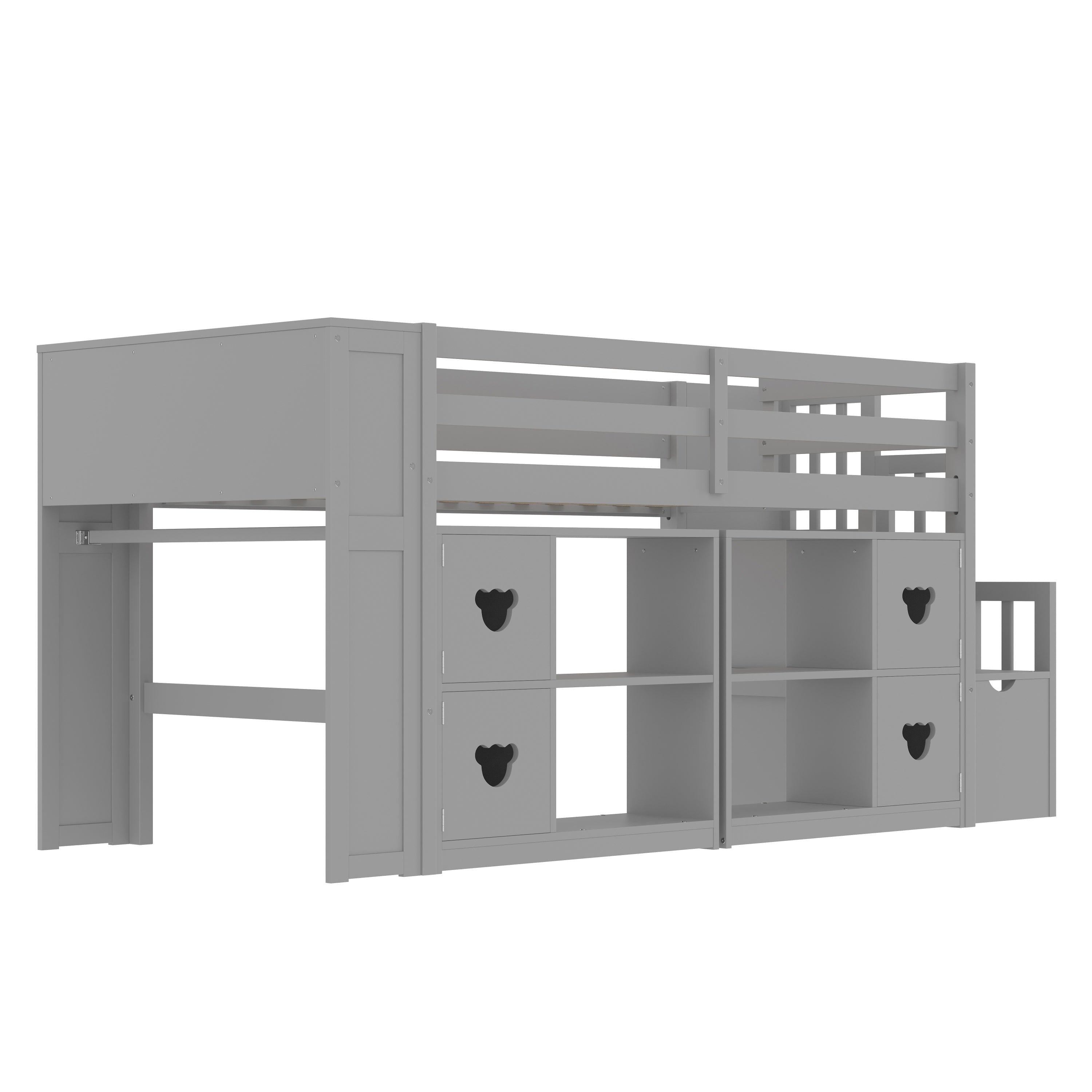 Kids Twin Loft Bed with Storage, Stairs, LED Lights & Shelves