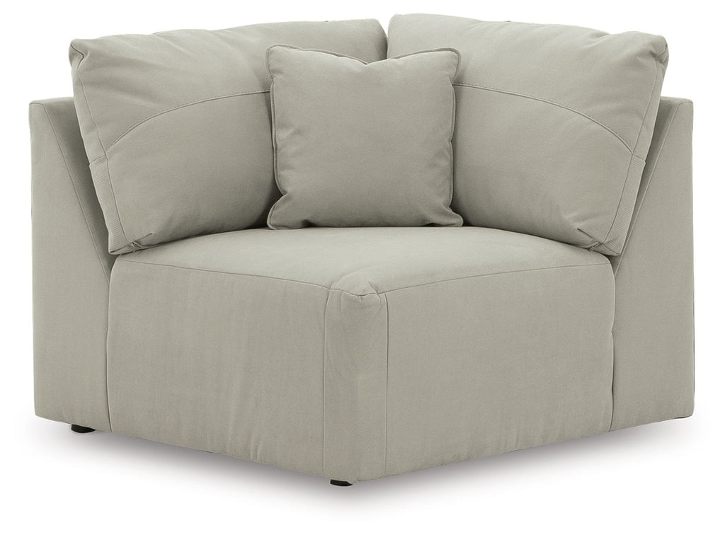 Gray fabric sectional wedge with padded arms and tufted back cushions