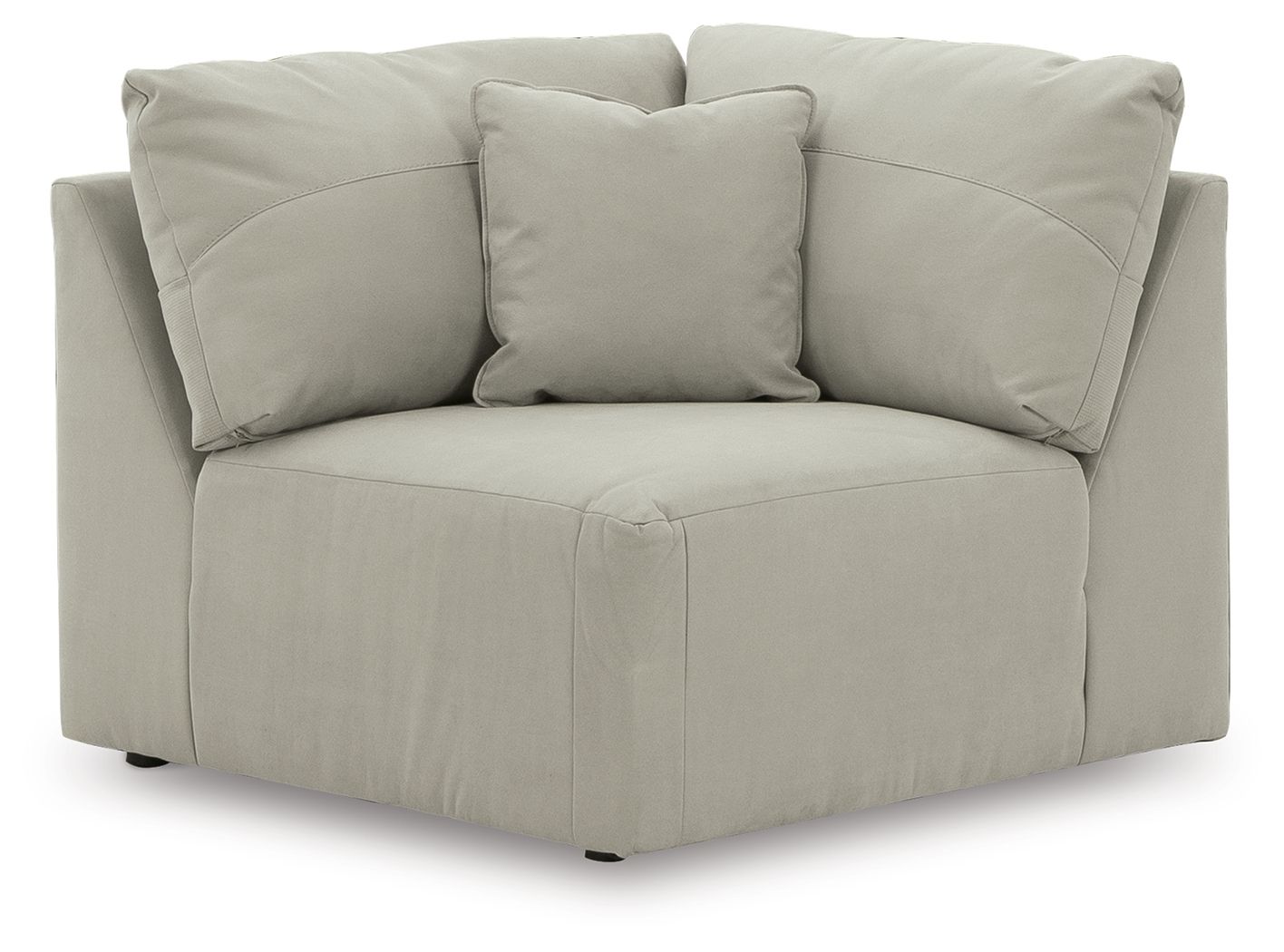 Gray fabric sectional wedge with padded arms and tufted back cushions