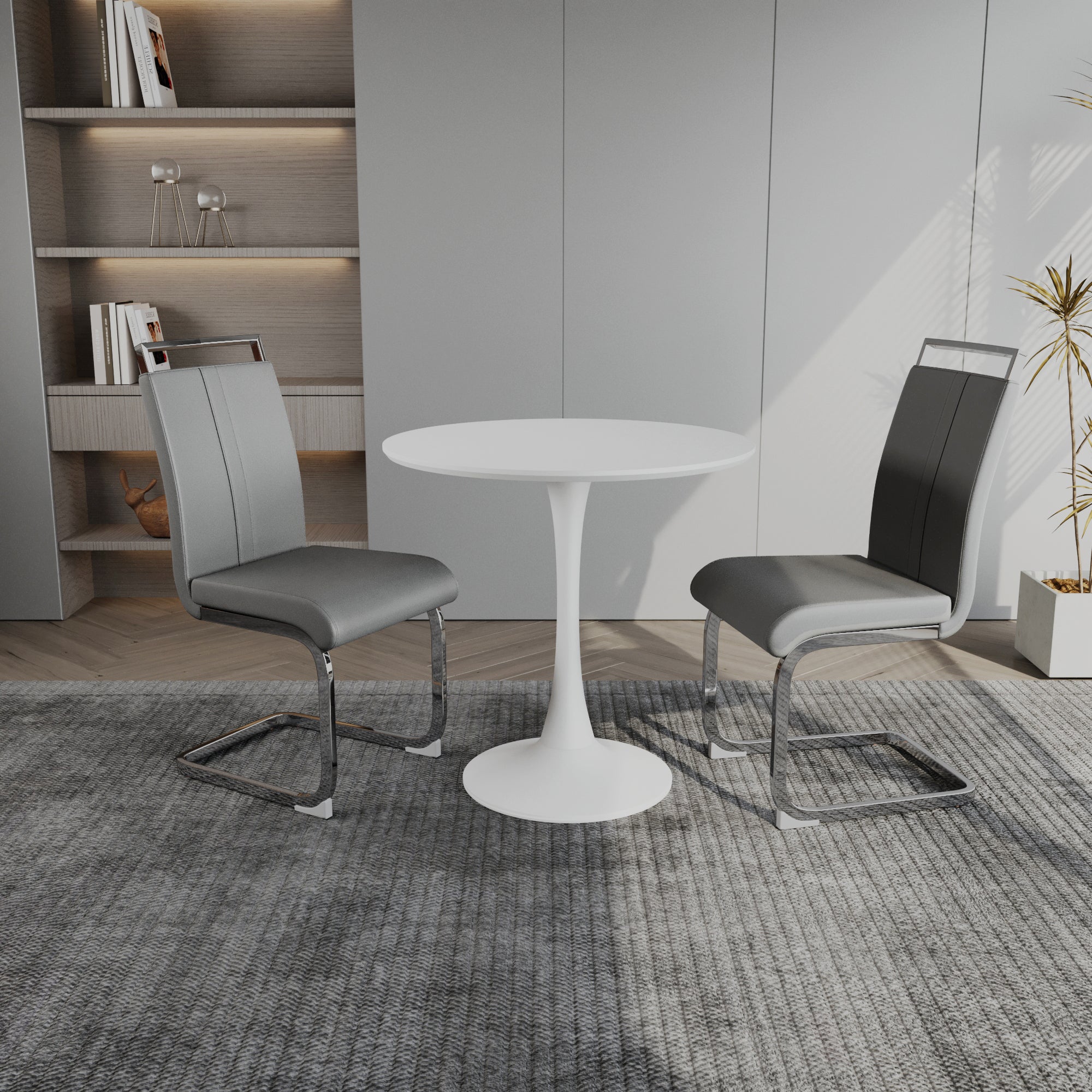 Tulip Dining Table Set, 31.5" White Round Table & 2 Chairs
