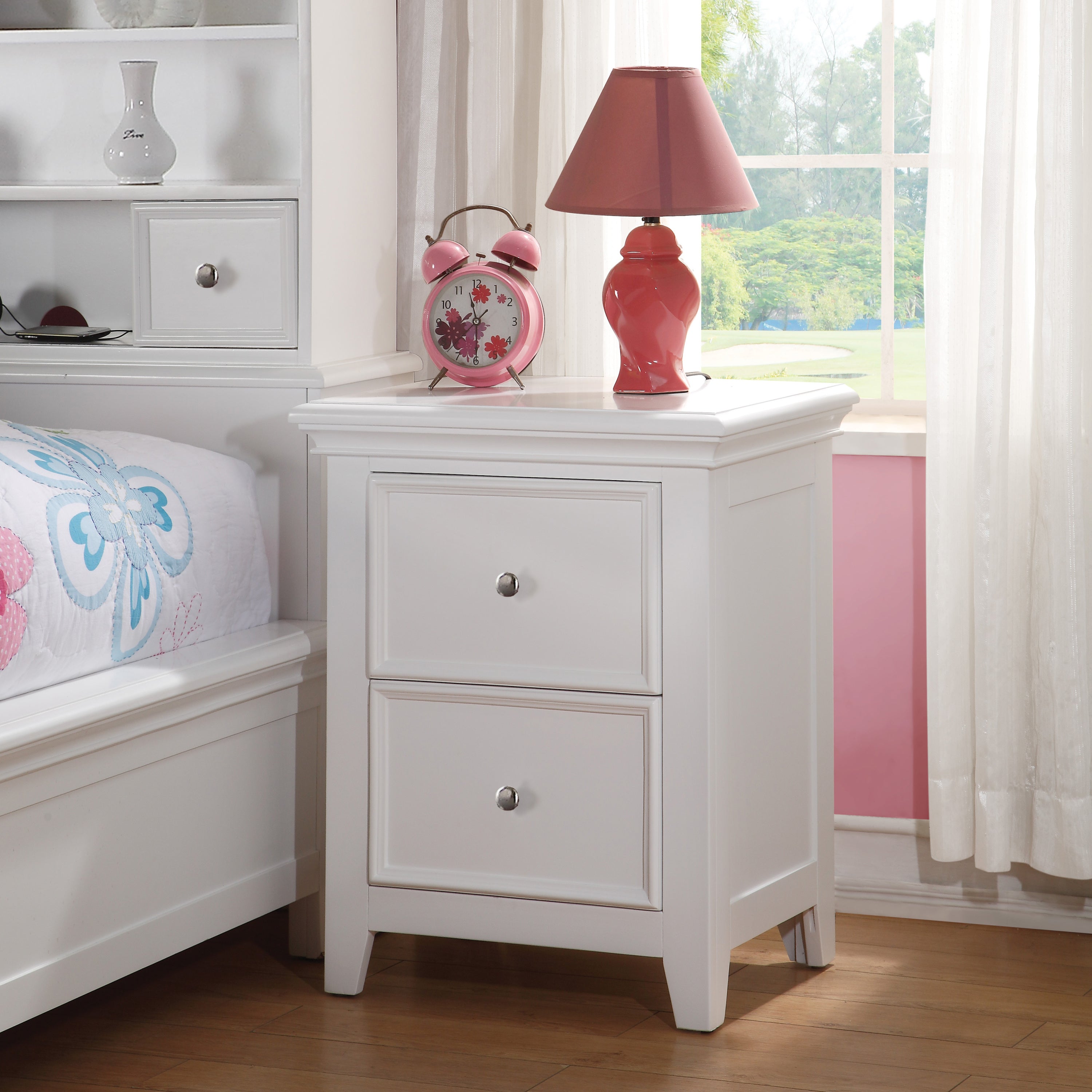 White 2-Drawer Nightstand: Modern Bedroom Bedside Storage Table