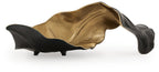 Abstract metal sculpture, gold leaf top with dark black base on white
