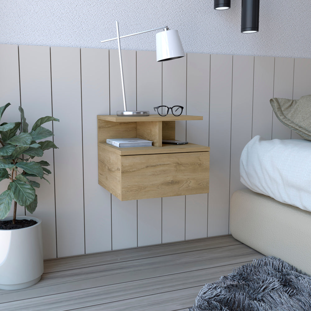 Adele Floating Nightstand: Drawer & Open Storage Wall-Mounted Shelf