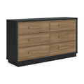 Six-drawer dresser with black frame and light wood fronts, horizontal bar pulls