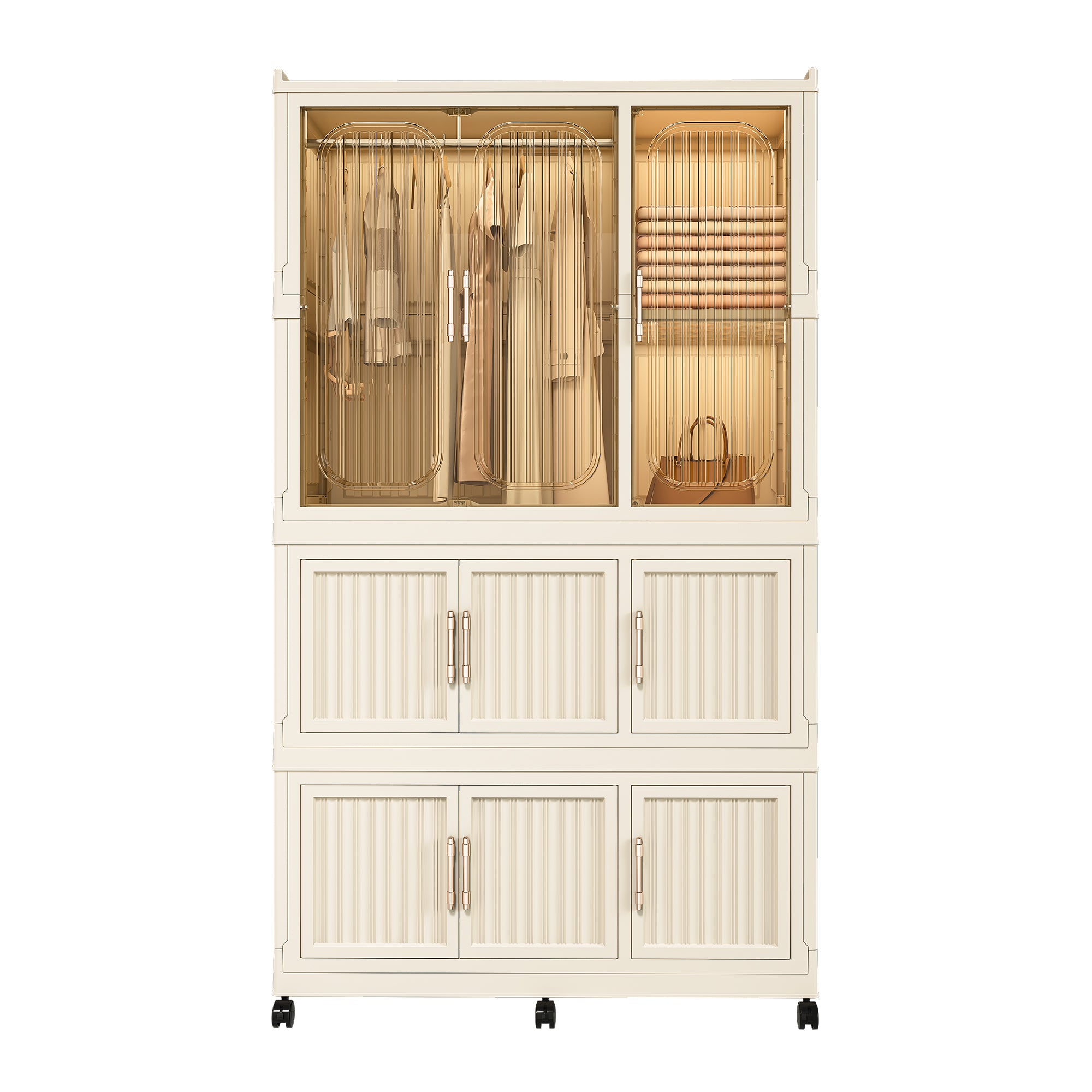 Portable Wardrobe Closet Organizer: 9 Magnetic Doors, Cream White