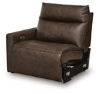 Chocolate brown power wall recliner with built-in control panel on side