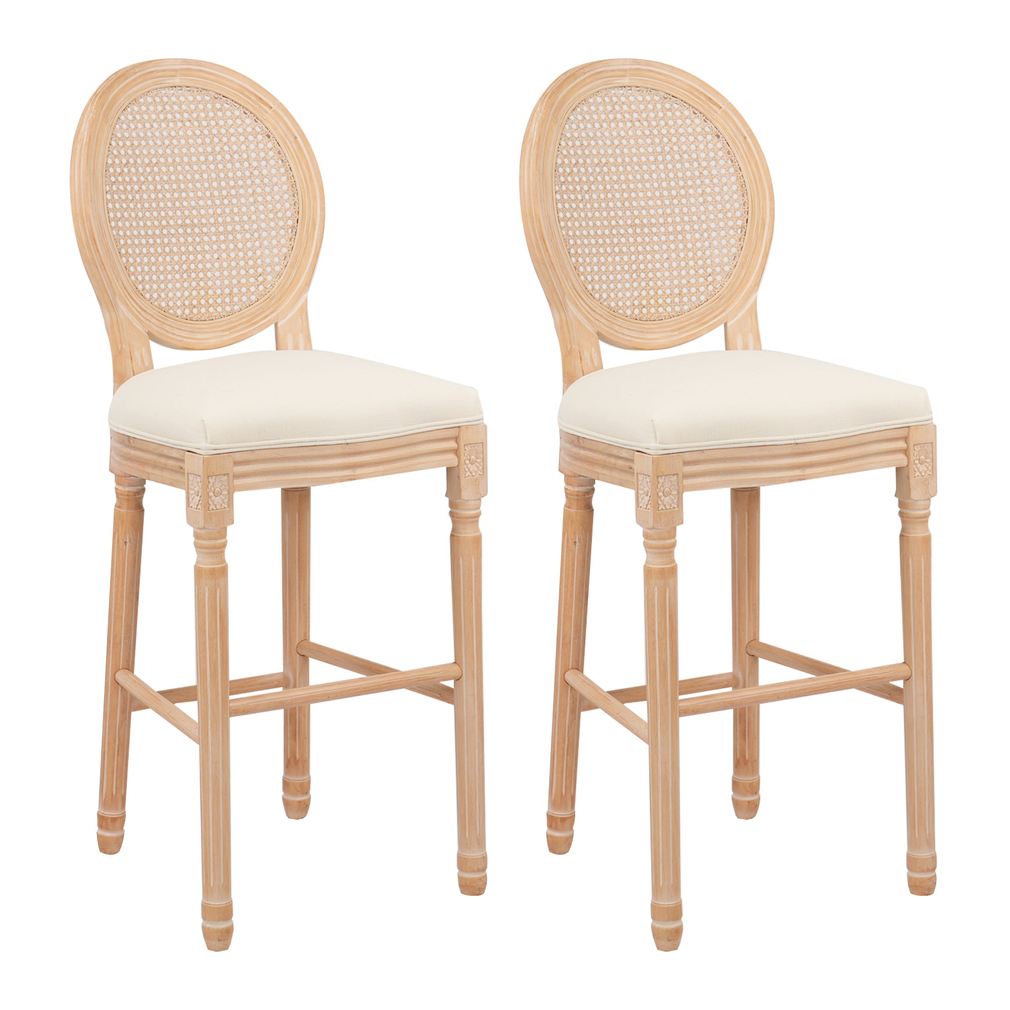 French Country Barstool | Rattan Back | Padded Seat