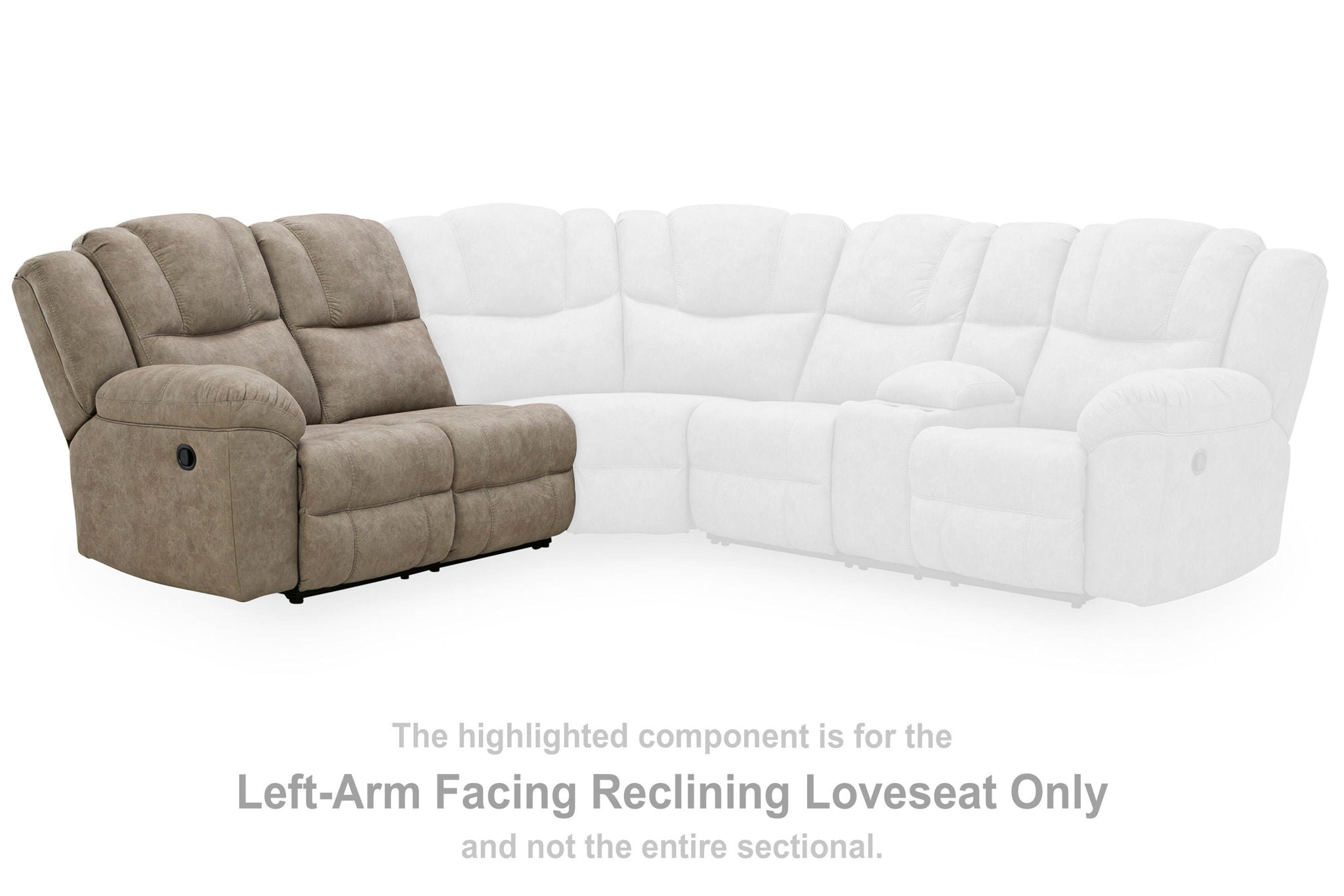 Light beige left-arm facing reclining loveseat for sectional