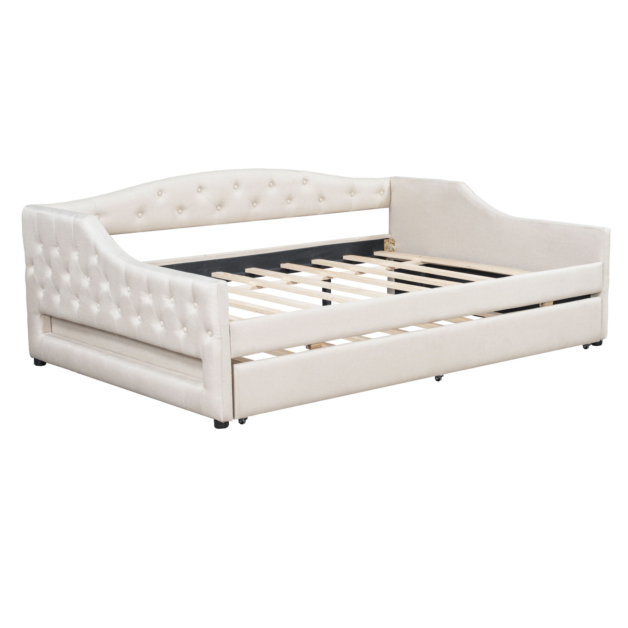 Elegant Full XL Upholstered Daybed LED & Trundle, Beige