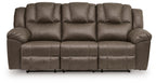 Driftwood reclining sofa, button-tufted back, rounded arms, split seat panels
