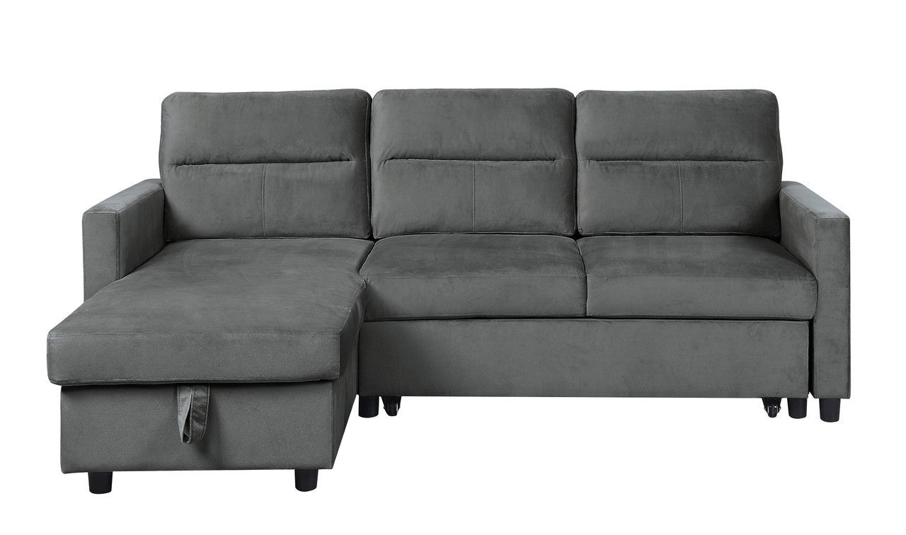 Dark Gray Velvet L Shaped Sleeper Sectional Sofa w/ Storage & Pocket-Sleeper Sectionals-American Furniture Outlet