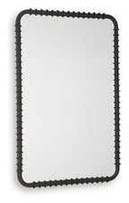 Black accent mirror with rounded rectangular border and studded edges