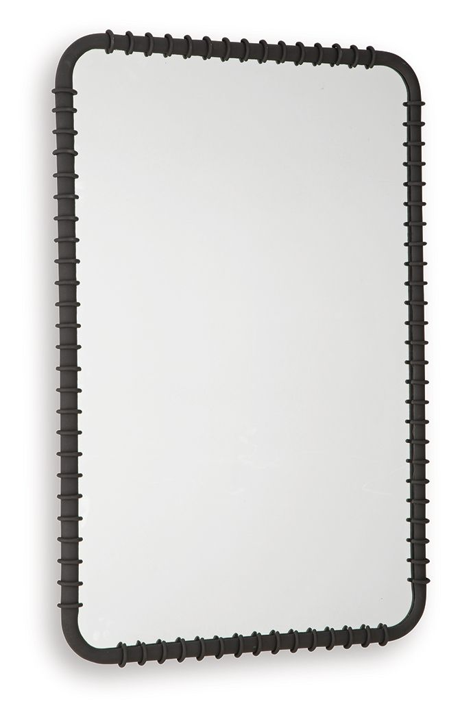 Black accent mirror with rounded rectangular border and studded edges