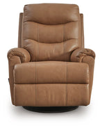 Butternut leather swivel glider recliner front view with padded headrest and armrests