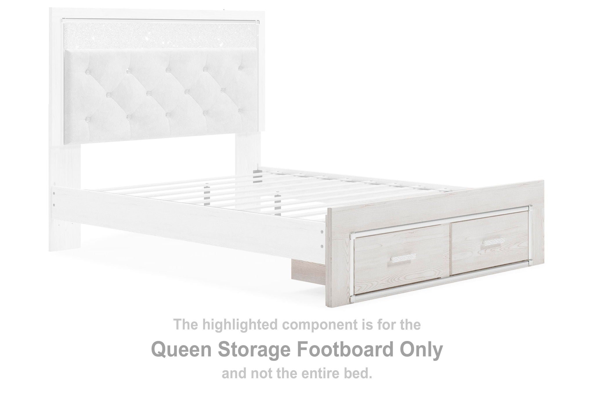 Queen storage footboard with two drawers in white finish