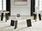 Occasional table set (3) with round gray tops and black legs in living room