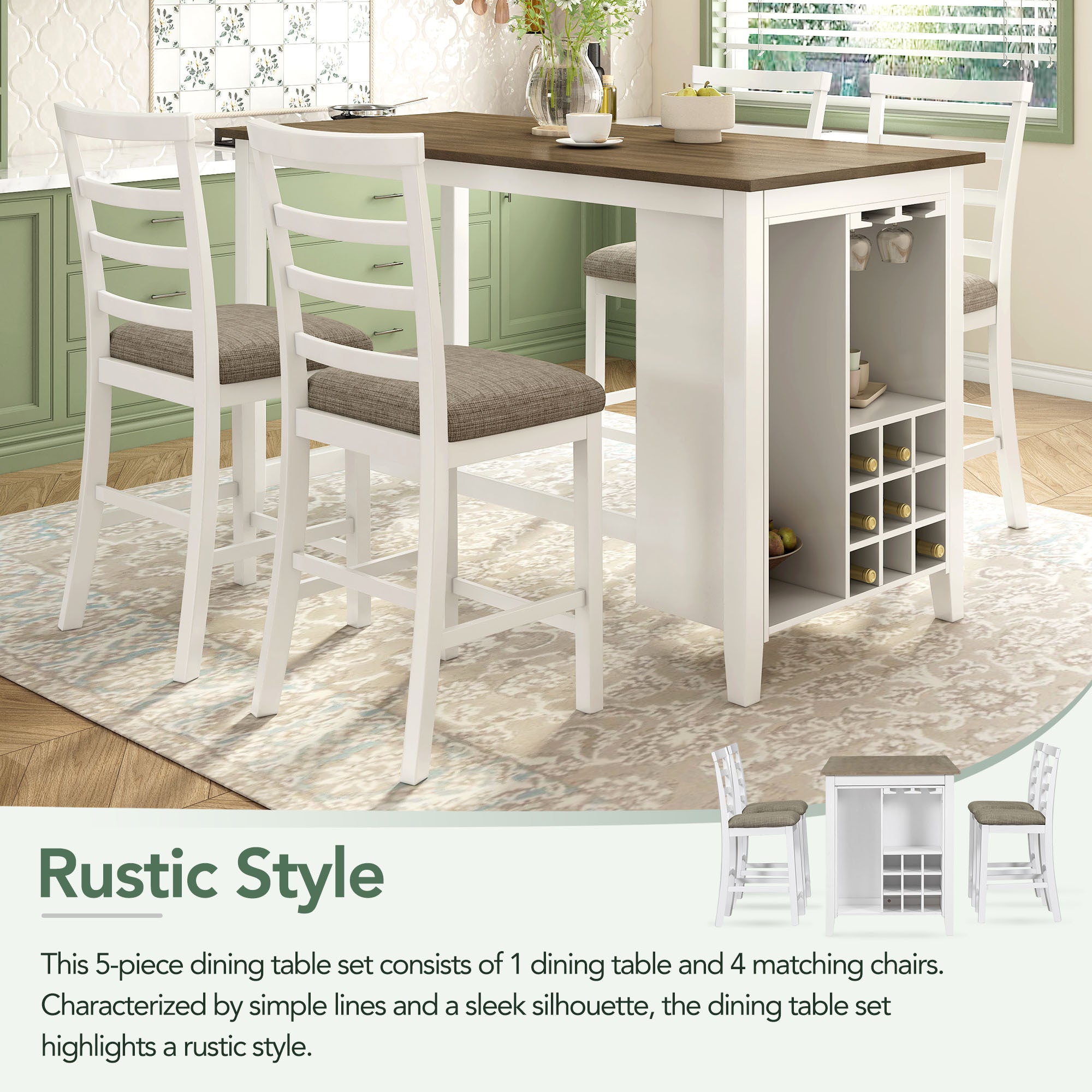 5-Piece Counter Height Dining Set w/ Wine Storage