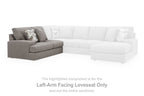 Left-arm facing loveseat section with smoke gray upholstery and throw pillows.
