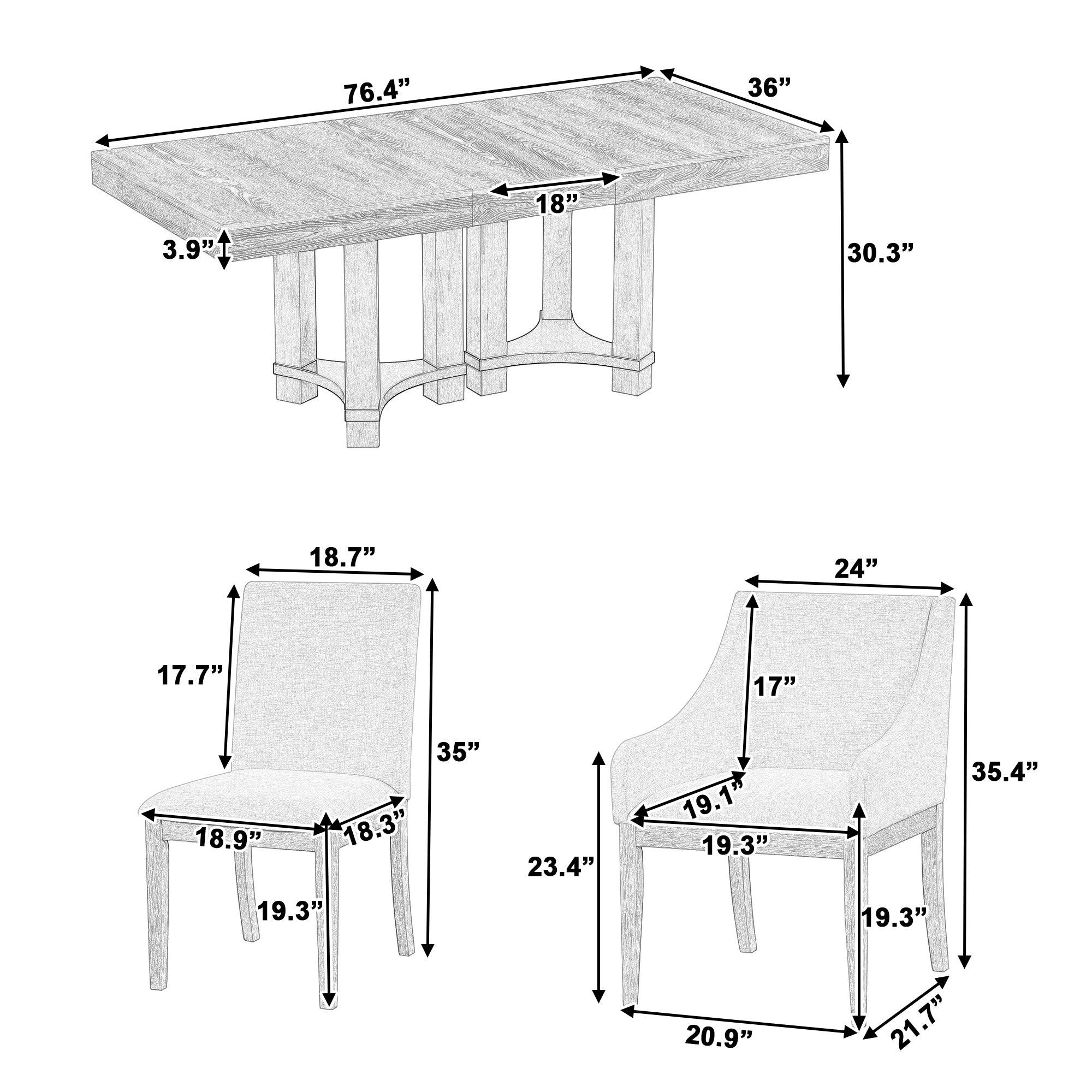 Rustic Extendable Dining Table Set - 7pc