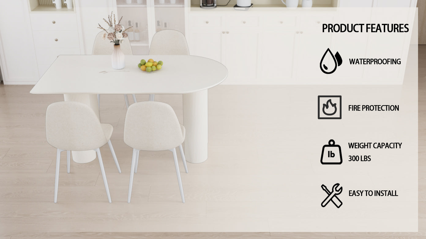 Modern Cream Dining Table & 4 Chairs Set - 63"