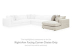 Right-arm facing corner chaise in light beige fabric, with upholstered seat and arm