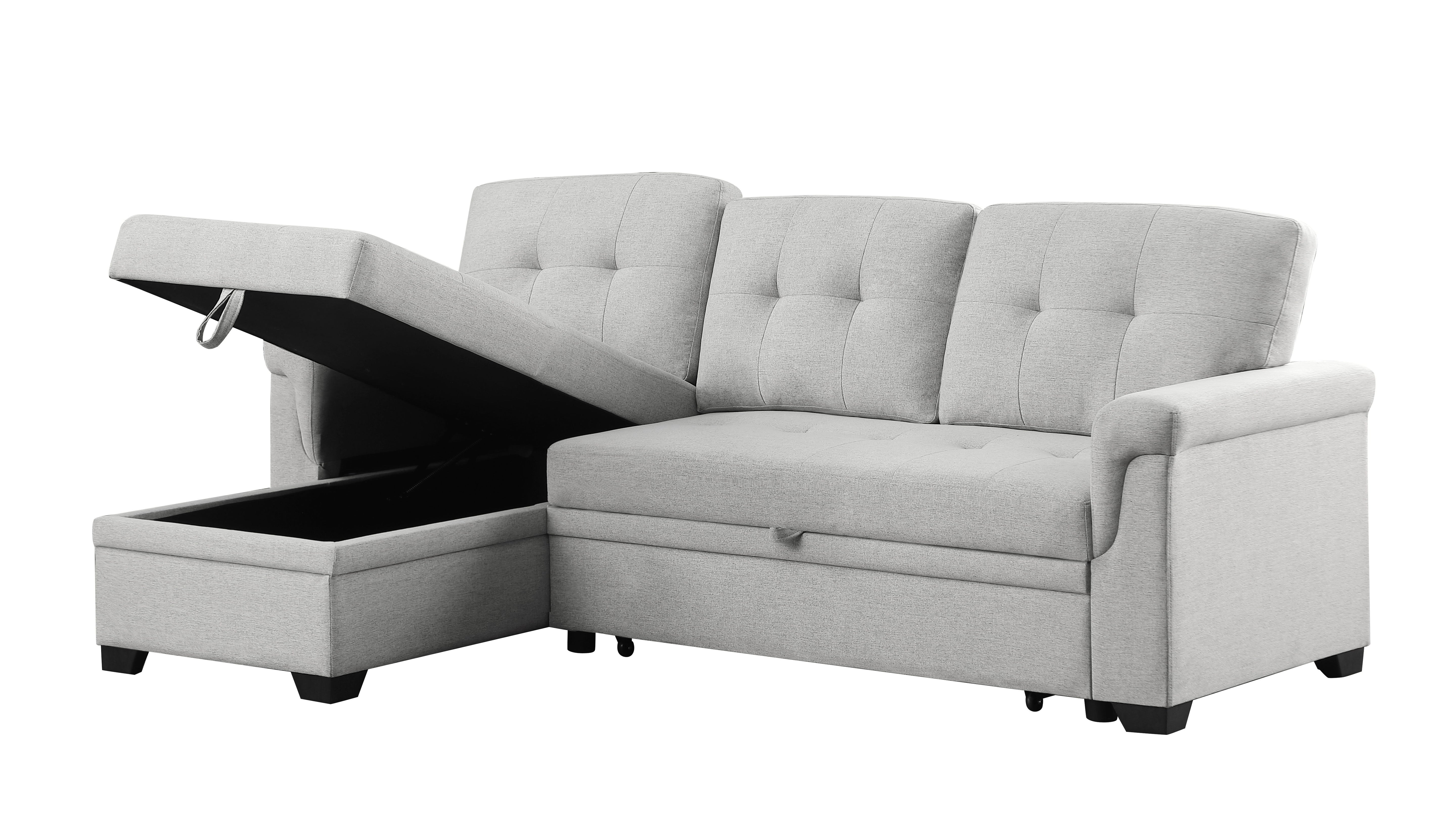 Destiny - Linen Reversible Sleeper Sectional Sofa With Storage Chaise