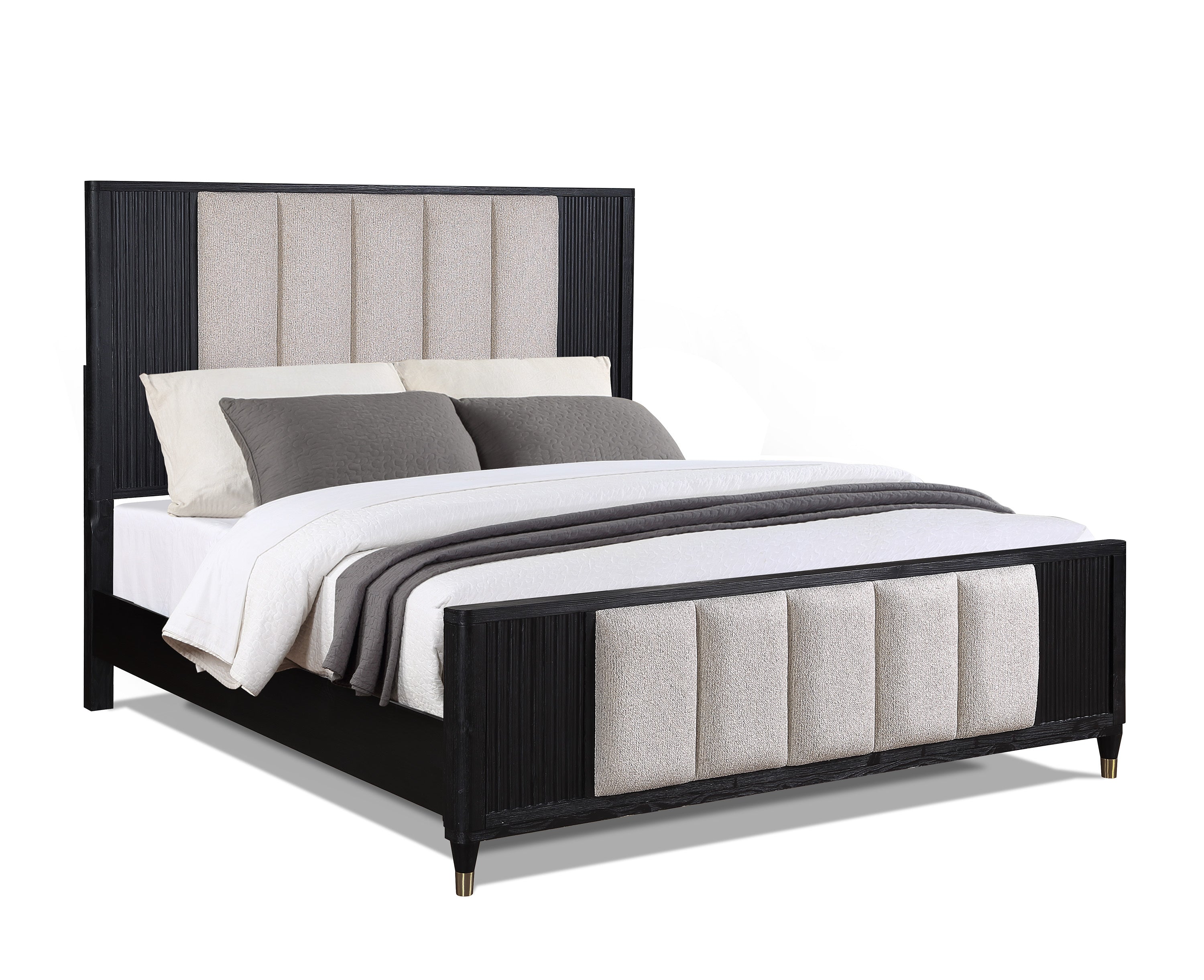King Size Bed: Paneled High Headboard, Black/White Textured Accents