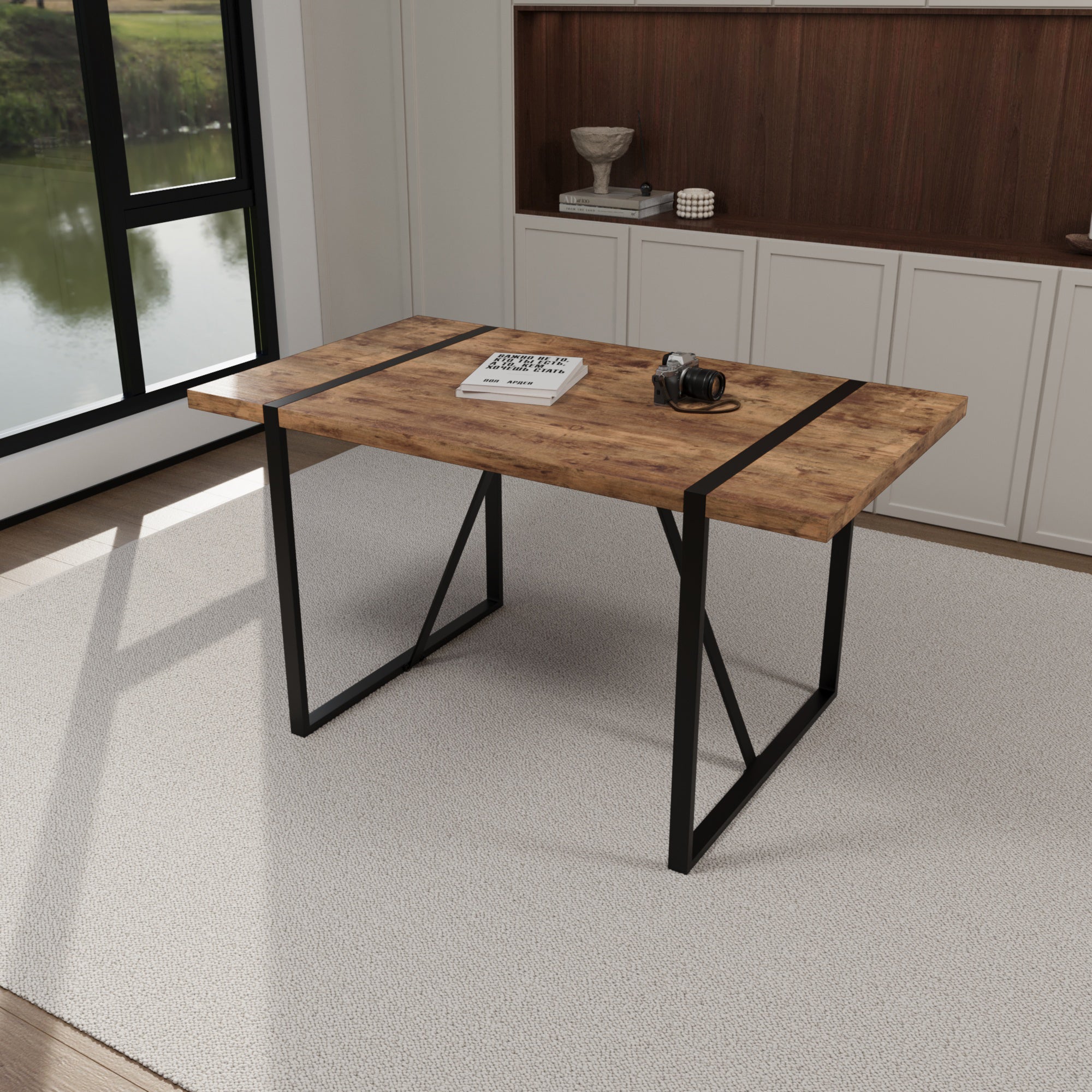 55" Dark Wood Dining Table & 4 Chairs Set
