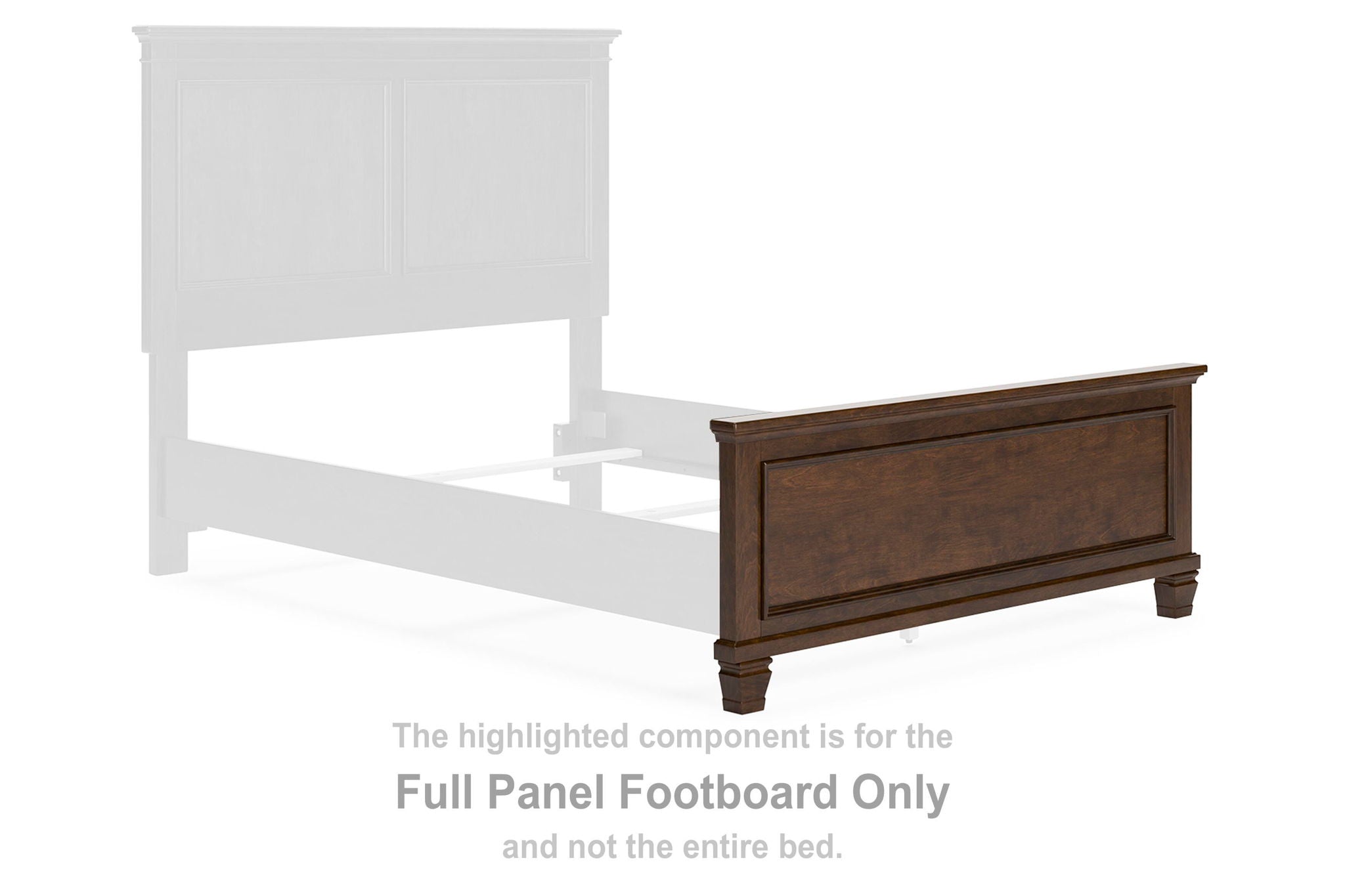 Brown wooden full panel footboard with one drawer