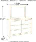 Derekson youth panel dresser dimensions diagram, width 58.75 in and depth 15.5 in