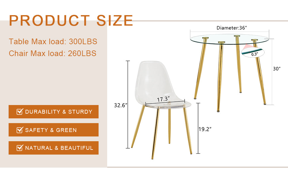 Modern Round Glass Dining Table & 4 Chairs Set