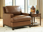 Amber leather armchair with nailhead trim and padded seat, front-left view
