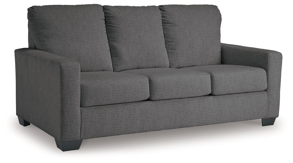 Charcoal gray 3-seat sofa with upholstered back and armrests