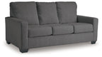 Charcoal gray 3-seat sofa with upholstered back and armrests