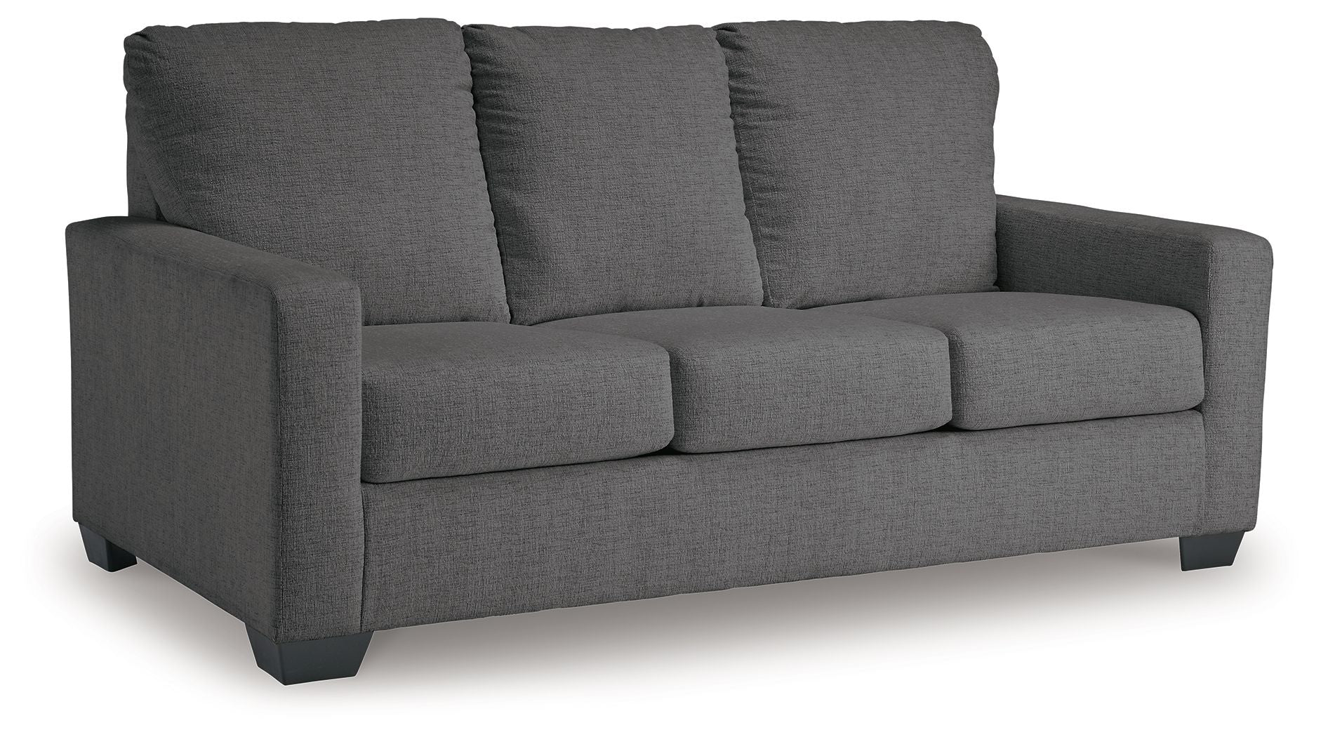Charcoal gray 3-seat sofa with upholstered back and armrests