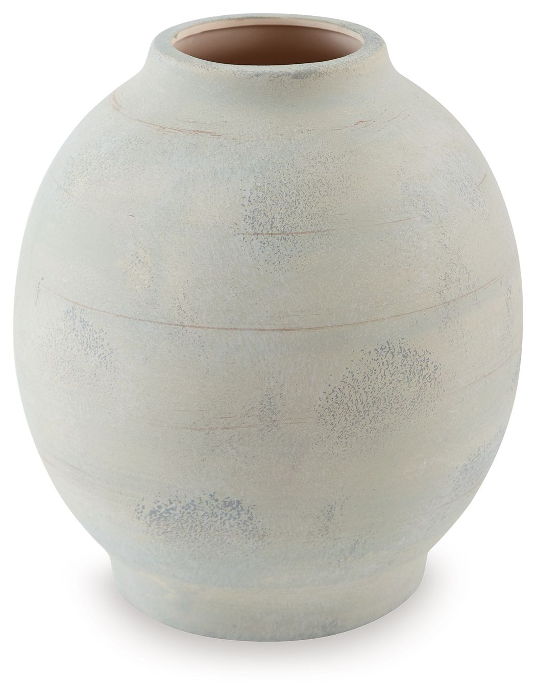 Cream ceramic vase with rounded belly and flared opening, speckled finish.