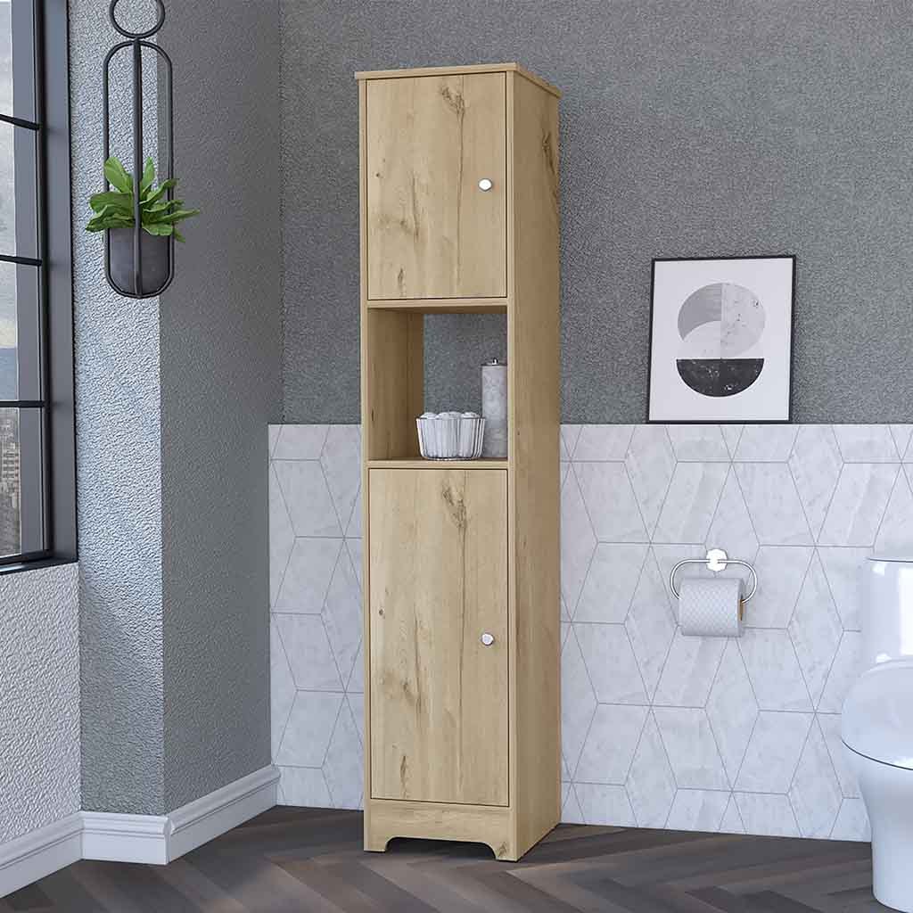 Charlotte Linen Cabinet: 2-Door, Single Shelf Bathroom Storage
