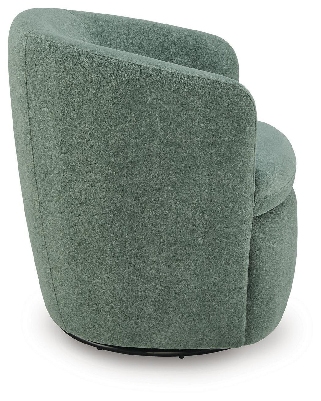 Green swivel accent chair with rounded arms and cushioned seat, fabric upholstery.