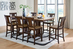Rylandeen counter-height dining table set with stools, dark brown wood