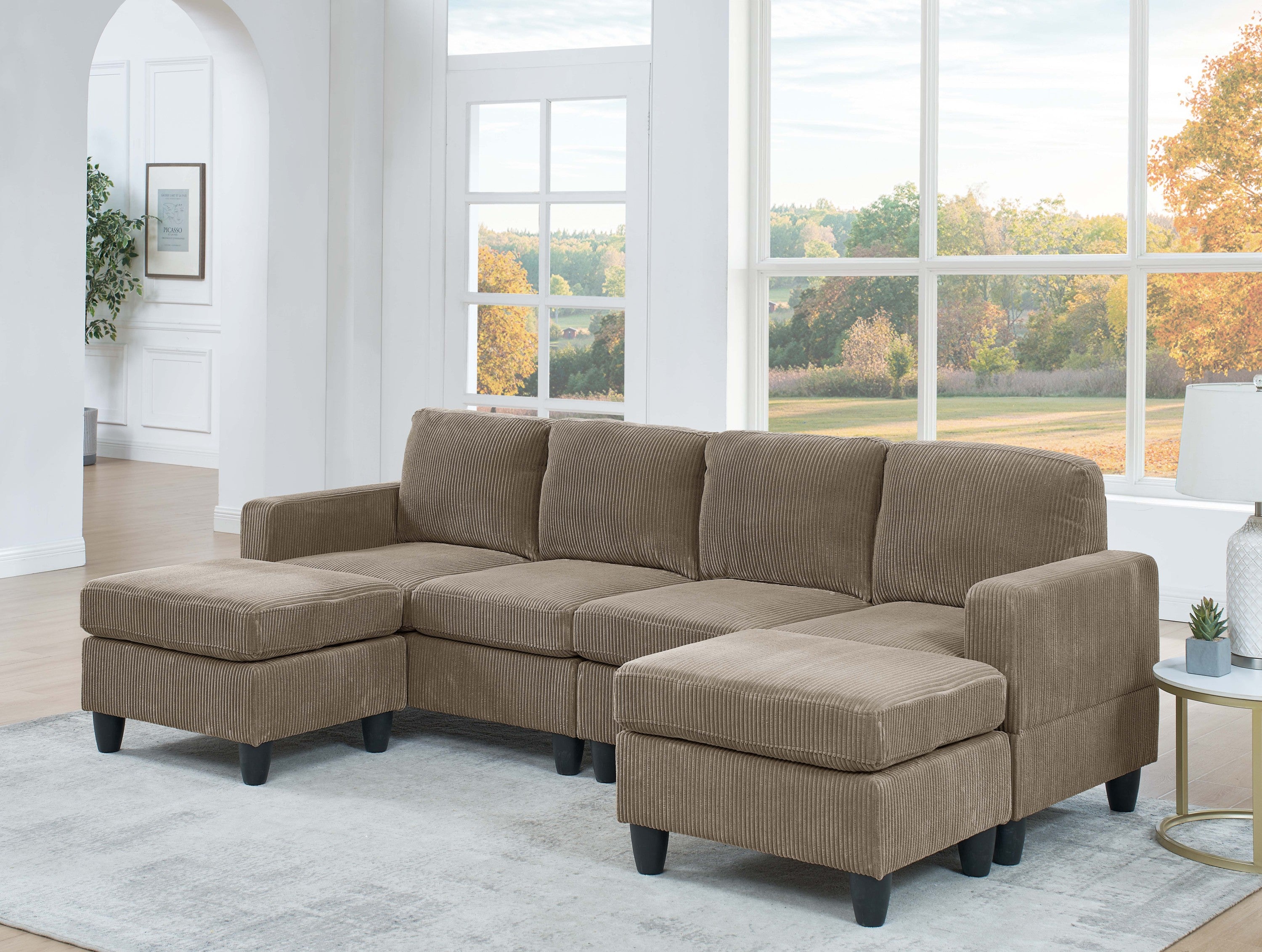 Savannah Modular Corduroy Sectional Sofa with Ottoman - Comfort