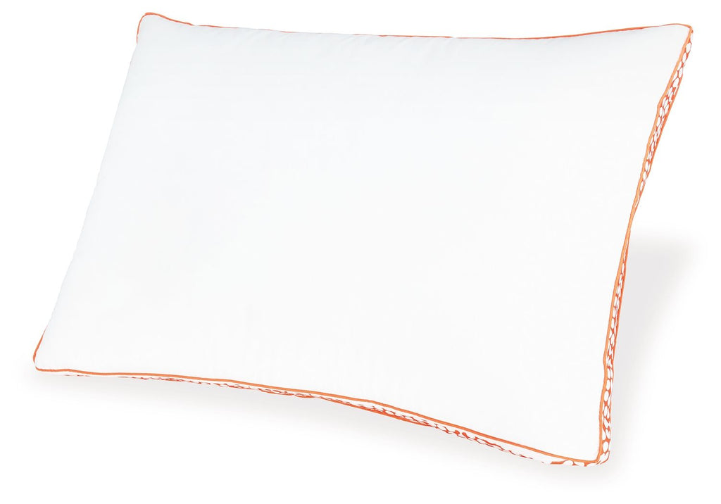 3-in-1 pillow, white with orange piping and stitched edge border