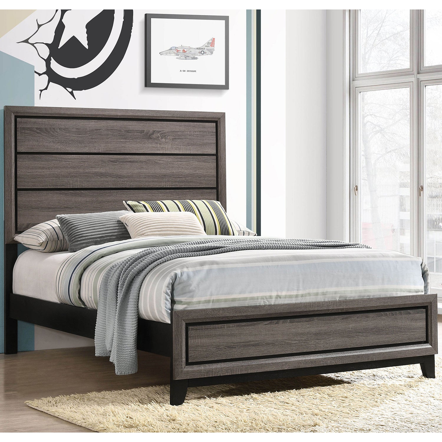 Cabrillo Full Grey Oak Wood Panel Bed